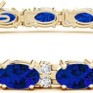 Angara Classic Oval Blue Sapphire and Lab Diamond Tennis Bracelet in 14K Solid Gold